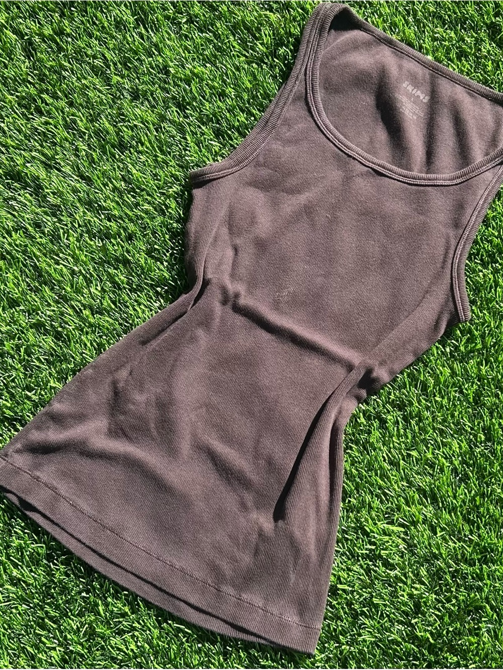 SKIMS Brown Ribbed Scoop Tank Top